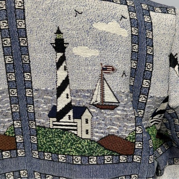 NWOT Blair Lighthouse Tapestry Chore Coat XL Sailboat Jacket Pockets Shacket Vtg - Picture 7 of 9